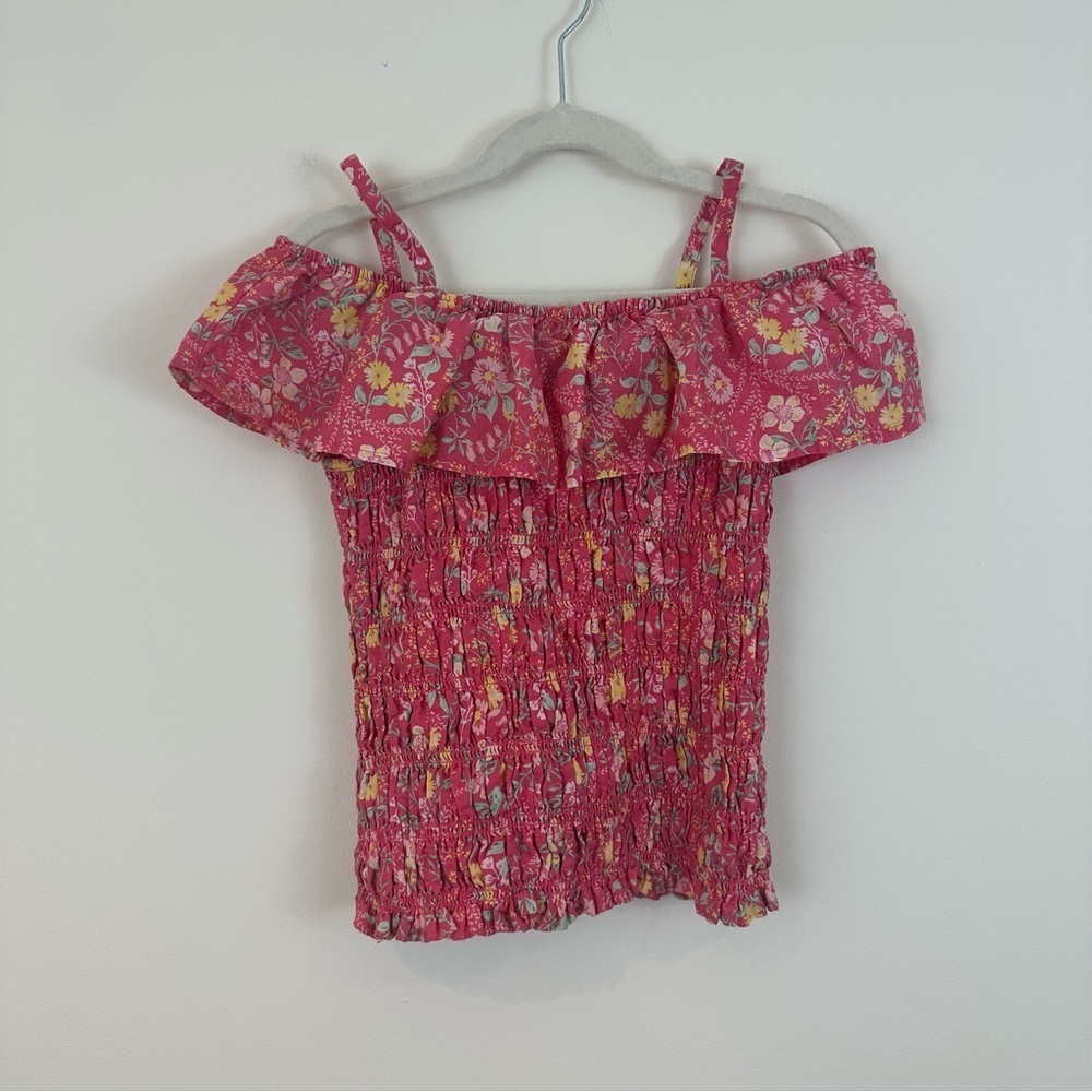 Joie Girl's Pink Floral Smocked Top Off the Shoulder Size Medium Kid's